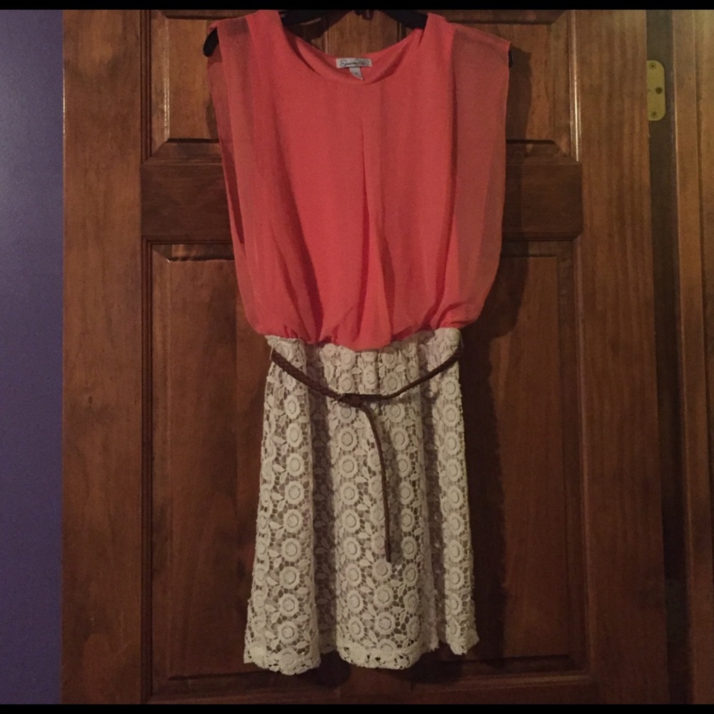 Coral crochet summer dress