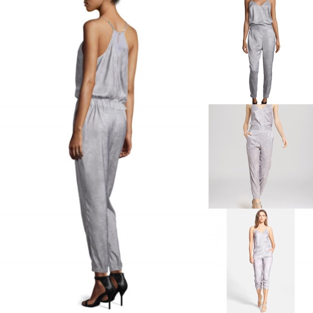 Halston Heritage Slim Leg Metallic Grey Jumpsuit