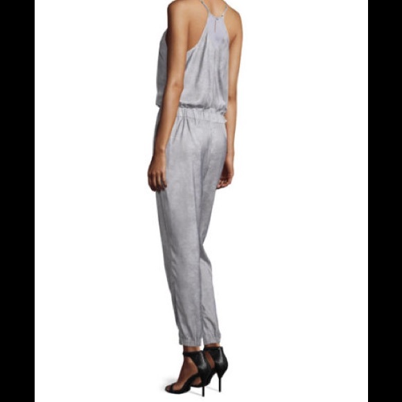 Halston Heritage Slim Leg Metallic Grey Jumpsuit - Picture 3 of 4