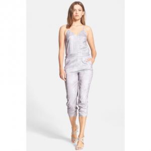 Halston Heritage Slim Leg Metallic Grey Jumpsuit - Picture 4 of 4