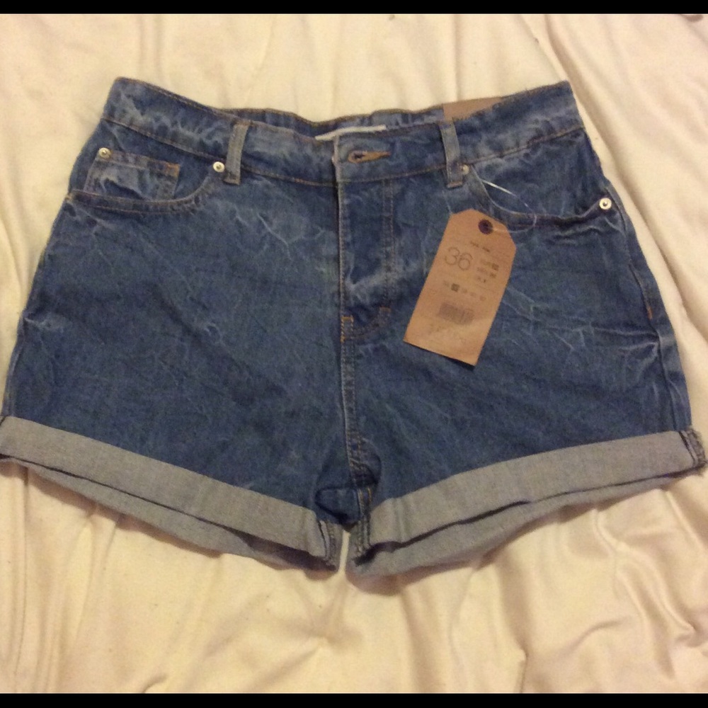 Okeyski High Waisted Cuffed Jean Shorts
