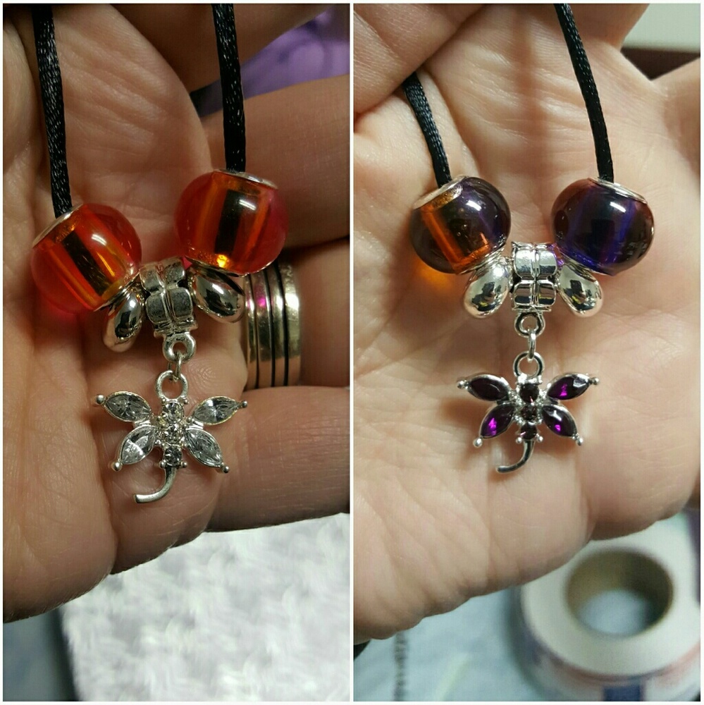Rainbow beaded dragonfly necklace.