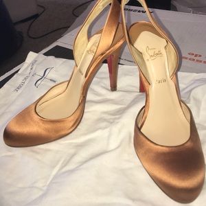 Louboutin copper satin sling back pumps