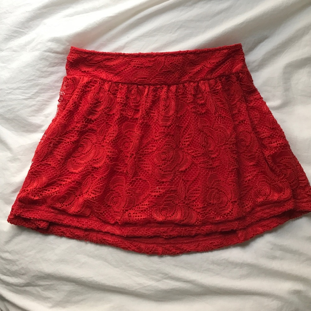 Red lace mini skirt