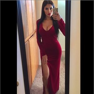 Red velvet long sleeve dress