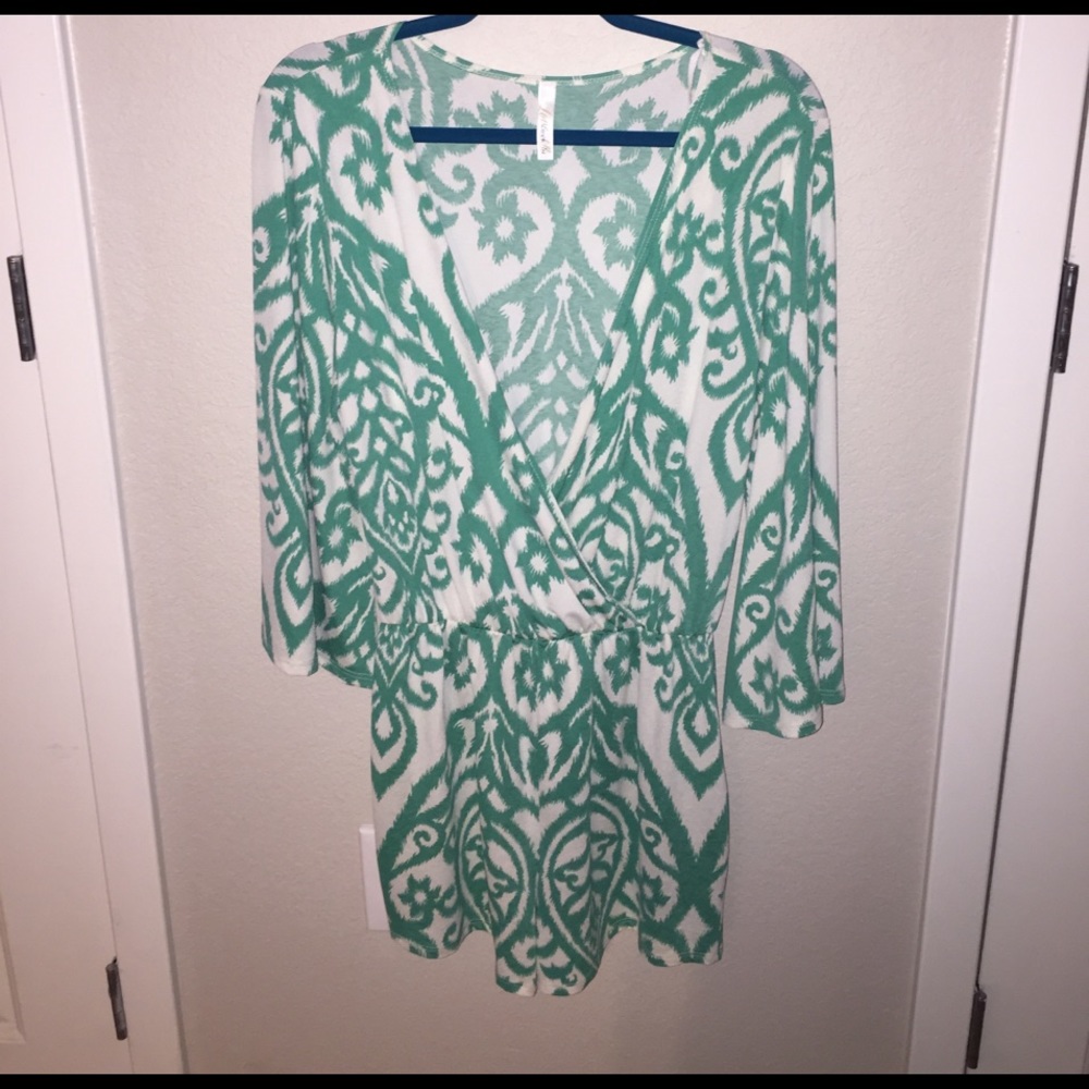 Romper green and white, once worn!