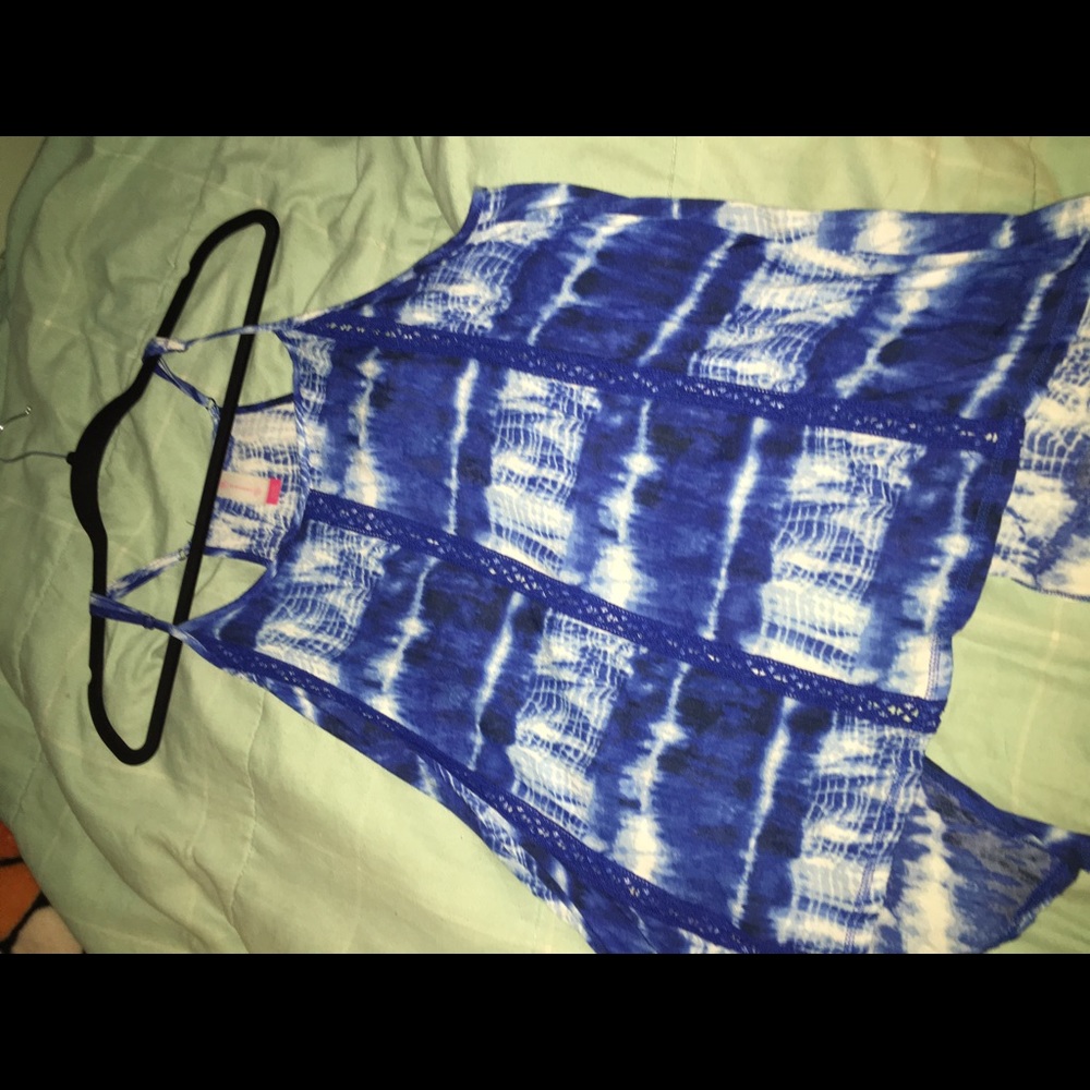 Blue and White Tank top shirt with an open back