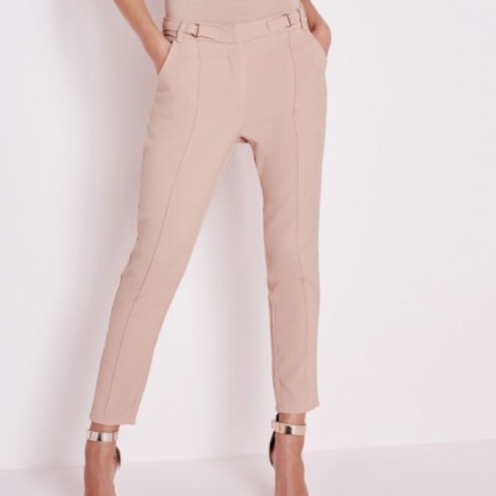 tailored pleat front pants with belt detail camel