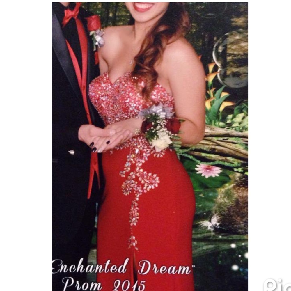 Red and silver sequence dress