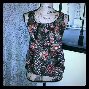 NWOT A. BYER black sheer floral print blouse