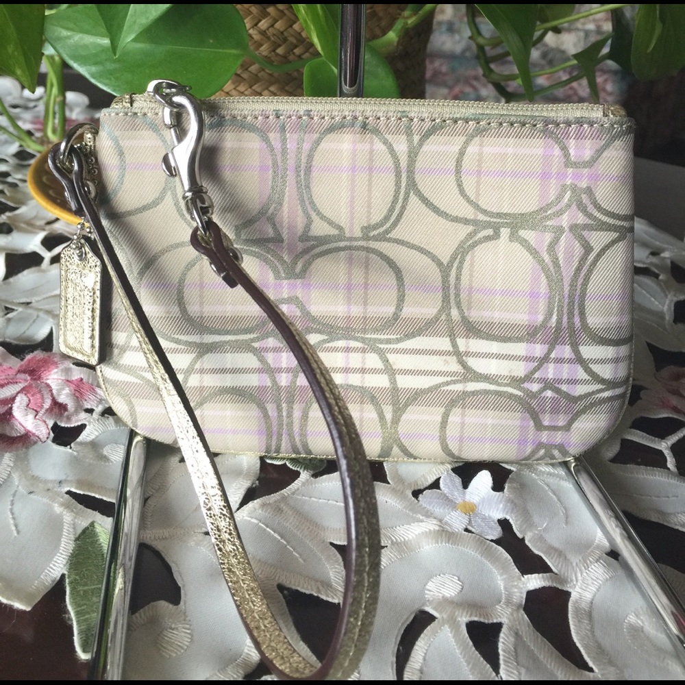 Coach tartan plaid wristlet