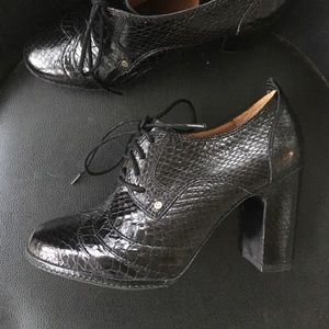 Adrienne Oxford Lace-up Booties Heels Snake Skin