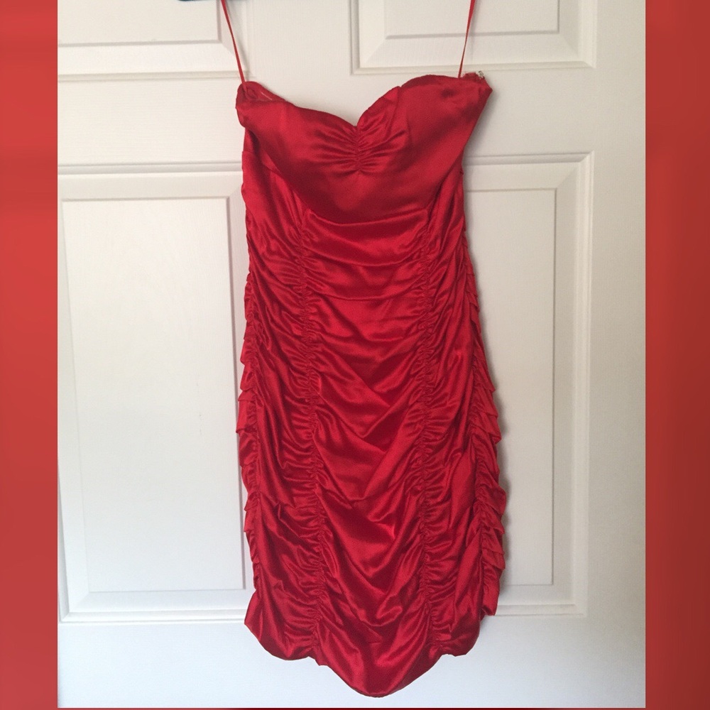 Express Strapless Ruched Red Dress SZ 2