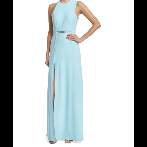 Halston Heritage Halter Neck Open Back Column Gown - Picture 2 of 5