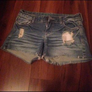 Distressed jean cut off shorts