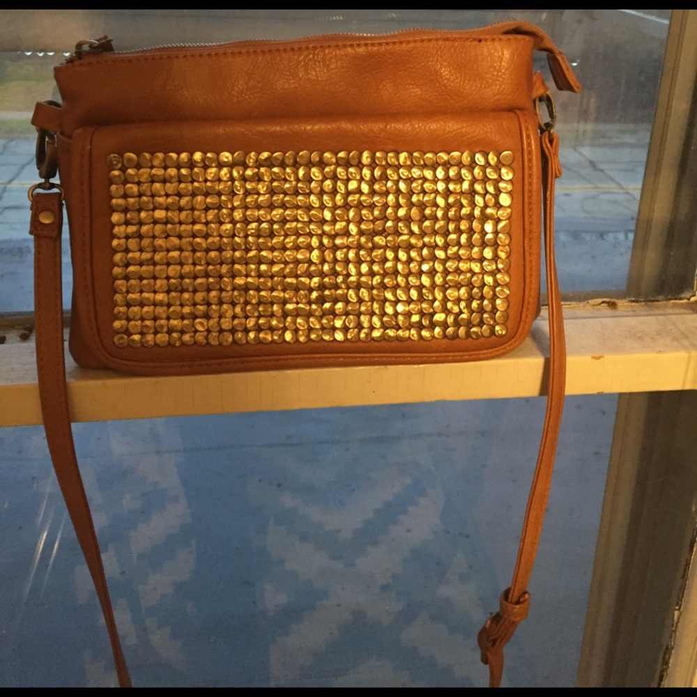 Gold bead embellished brown cross body