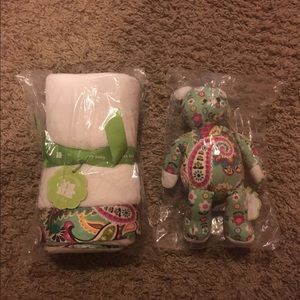 Vera Bradley receiving blanket and teddy bear