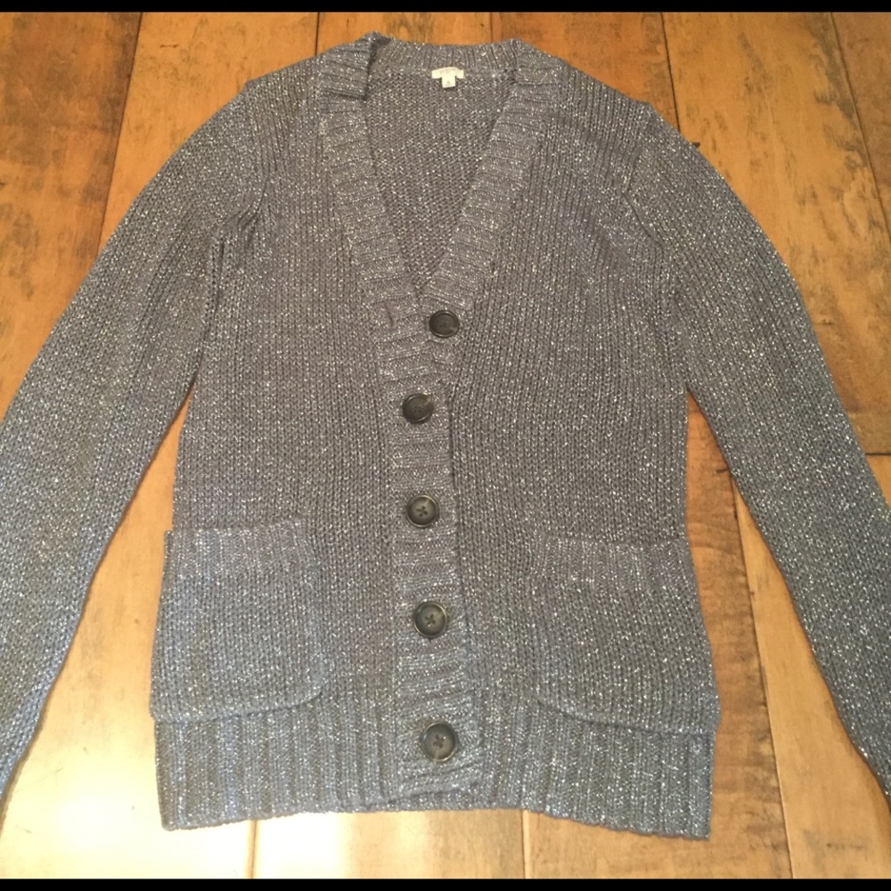 Sparkling silver button down sweater