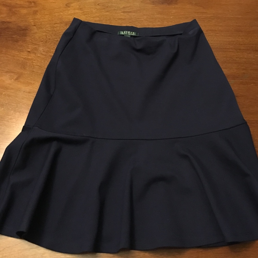 A navy blue flaired  skirt.