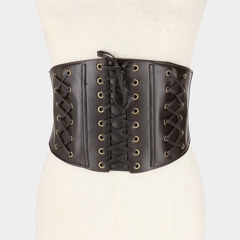 Faux leather lace up corset belt