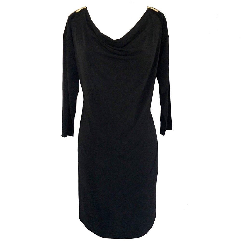 Michael Kors black draped neck shift dress- size M