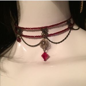 Very cool red beaded gothic choker necklace