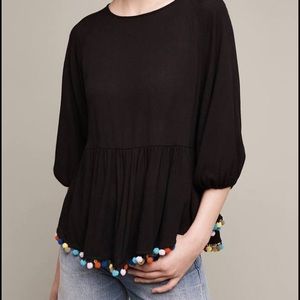 Eri & Ali black Pom Pom shirt from Anthropologie