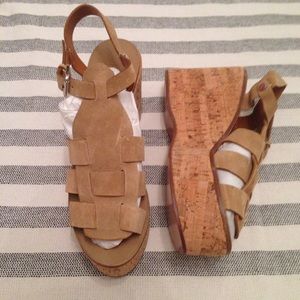 New Ralph Lauren Suede Cork Wedge Sandal