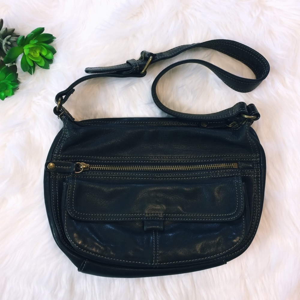 FOSSIL Black Leather Shoulder Bag Purse NICE!