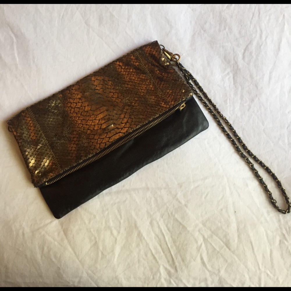 Club Monaco snakeskin bronze envelope clutch