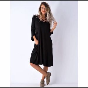 Black Criss Cross Knee Length Dress Poppy & Dot