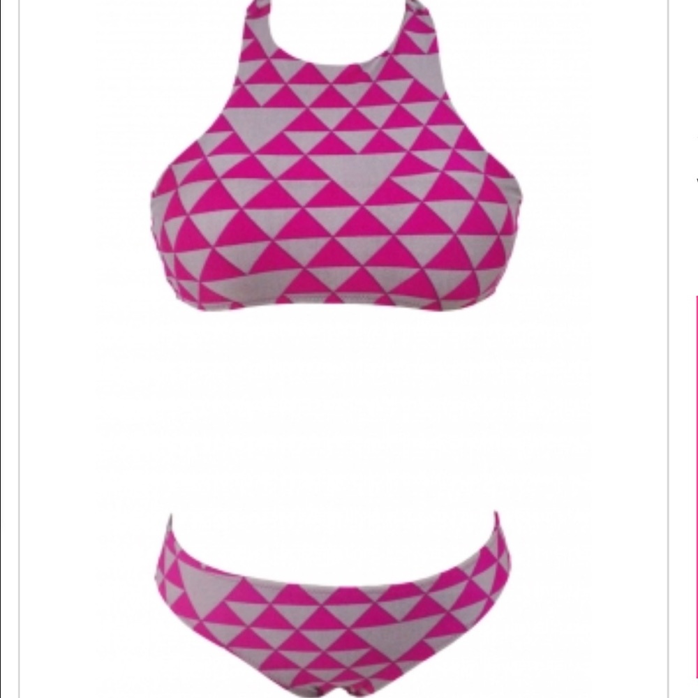 Pink and tan triangles bikini small and large NWOT - Picture 1 of 2