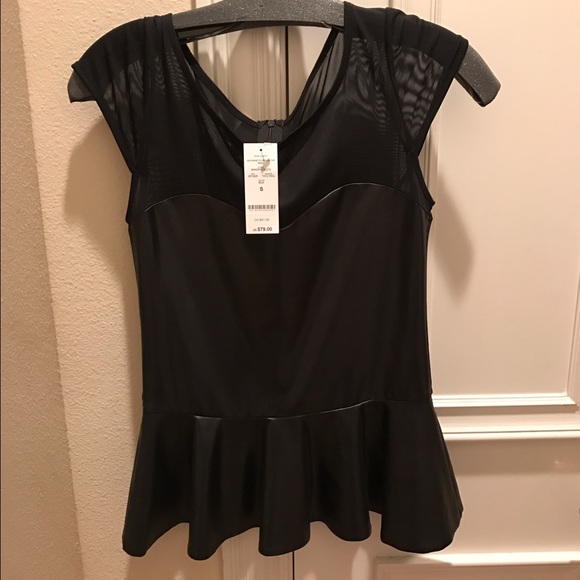 Sheer & Leatherette Peplum Top - Picture 2 of 5