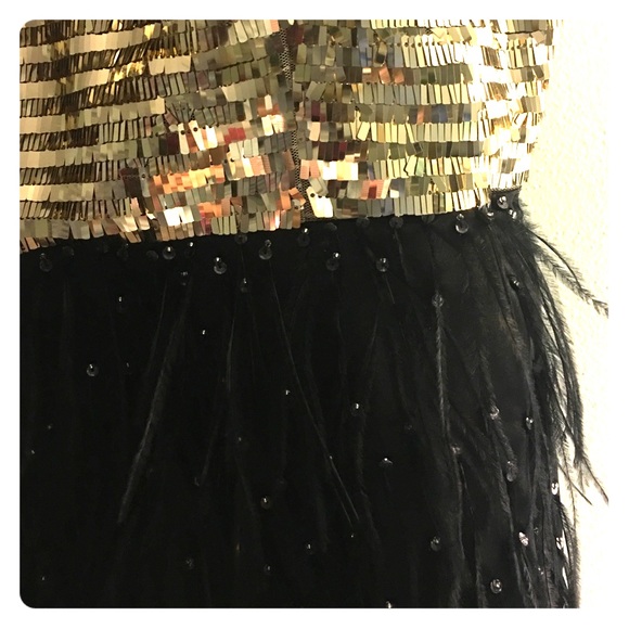 Gold Sequined and Black Feather Dress - Picture 3 of 4