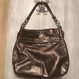 Metallic bronze leather Coach bag