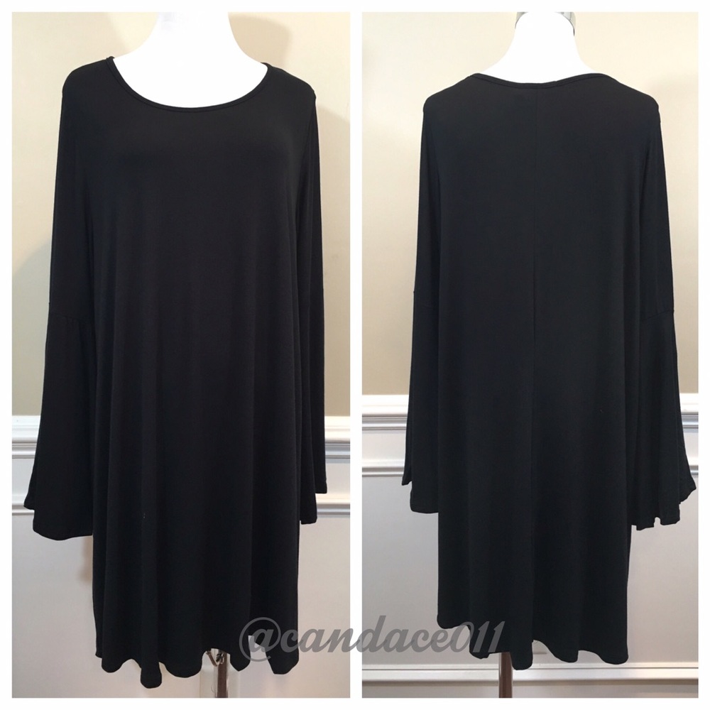 Bell Sleeved Dress (Black) 2X-3X - Picture 2 of 6