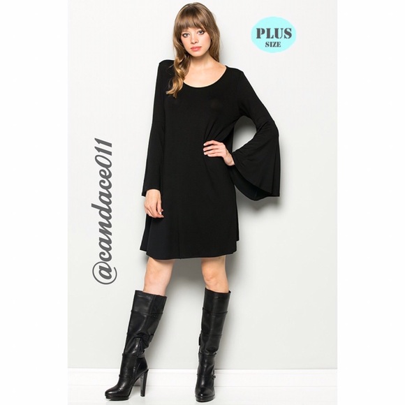 Bell Sleeved Dress (Black) 2X-3X - Picture 4 of 6