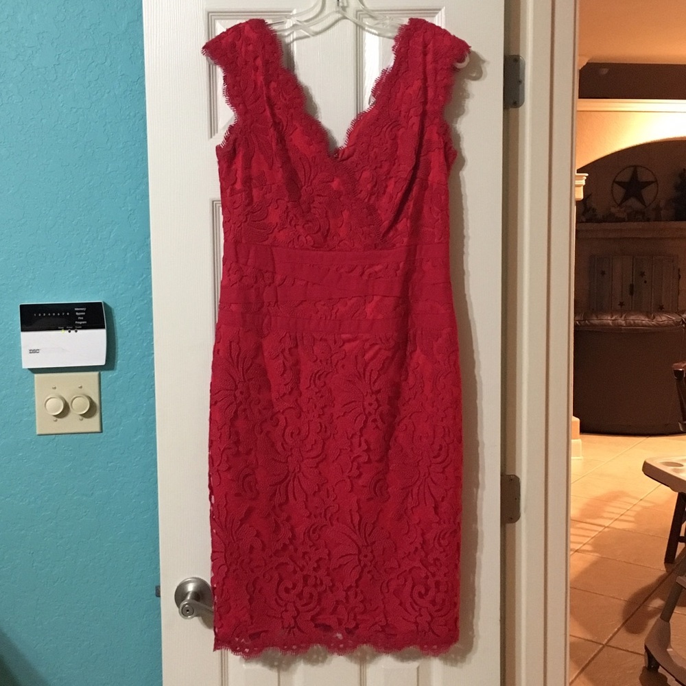 Todashi Shoji Red Lace V Neck Dress