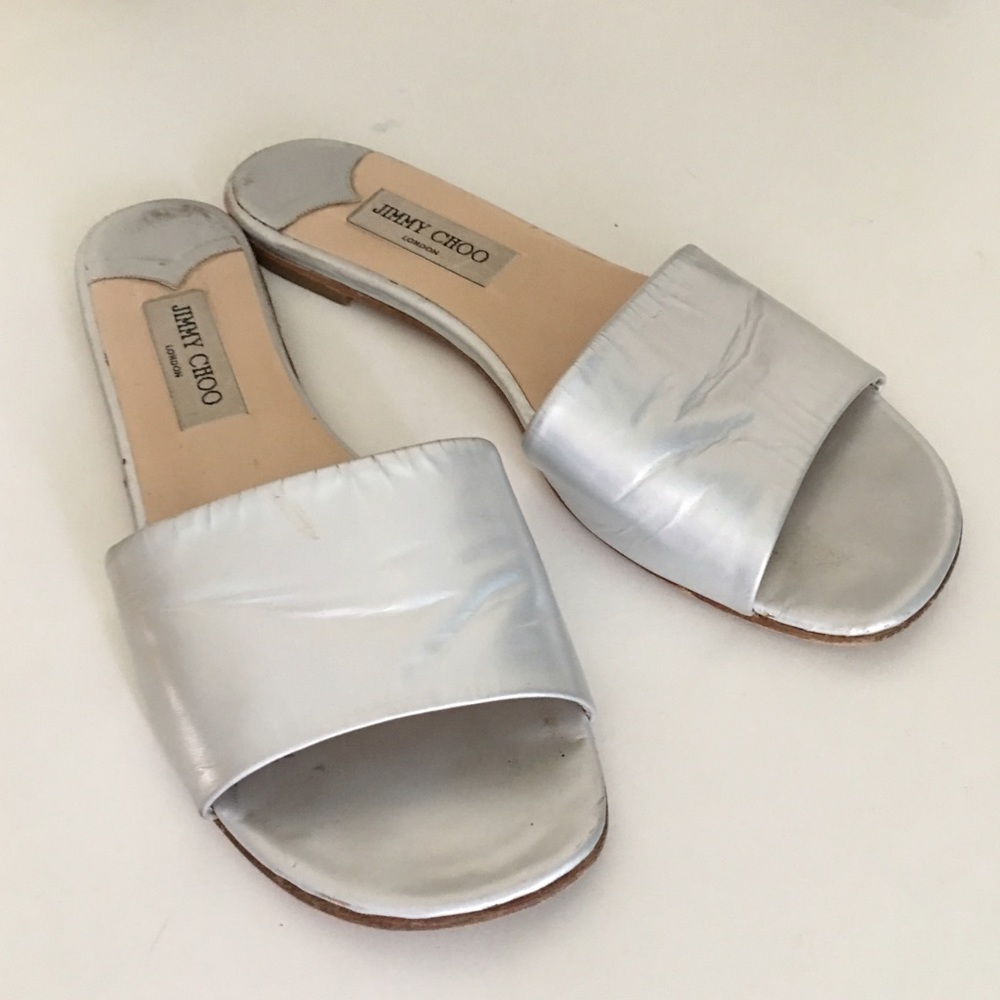 Jimmy Choo silver slide flat sandal size 40.5