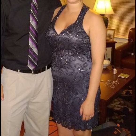 Gunmetal Grey Sequined Cocktail Dress - Picture 4 of 4