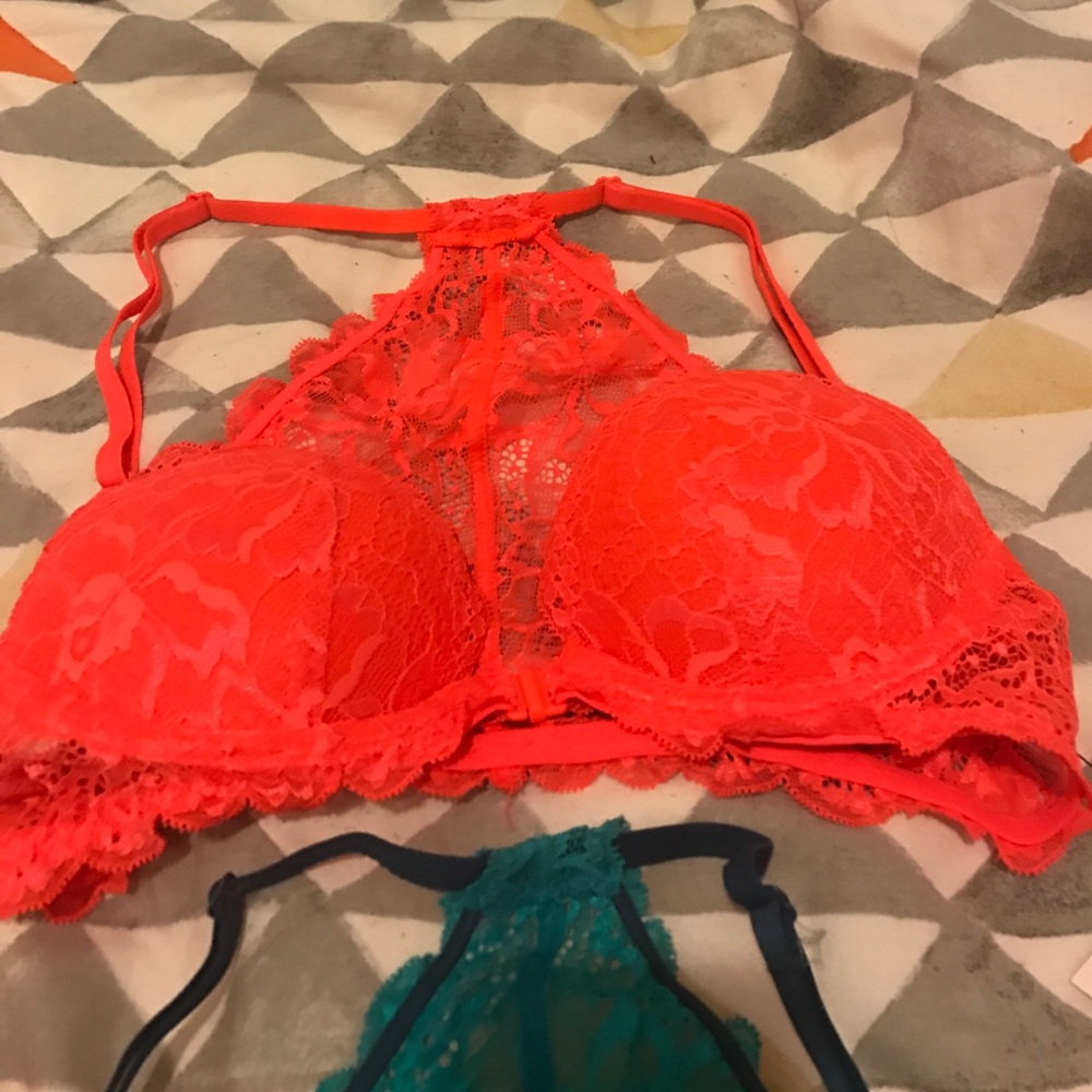 Victoria's Secret Pink Lace neon coral red bra push up 32A
