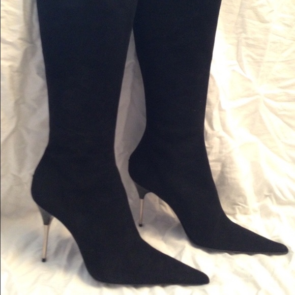Charles David black suede boots with silver heel