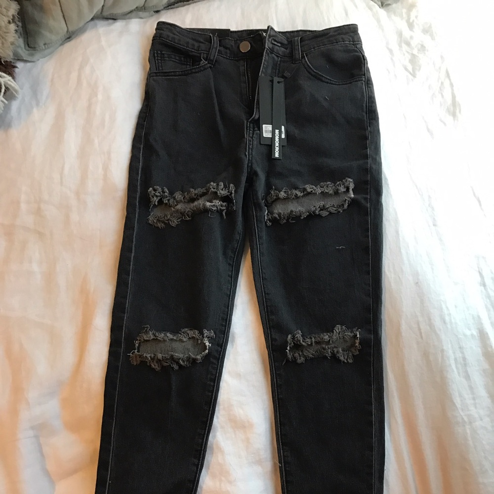 Dark Grey Distressed Skinny Jeans