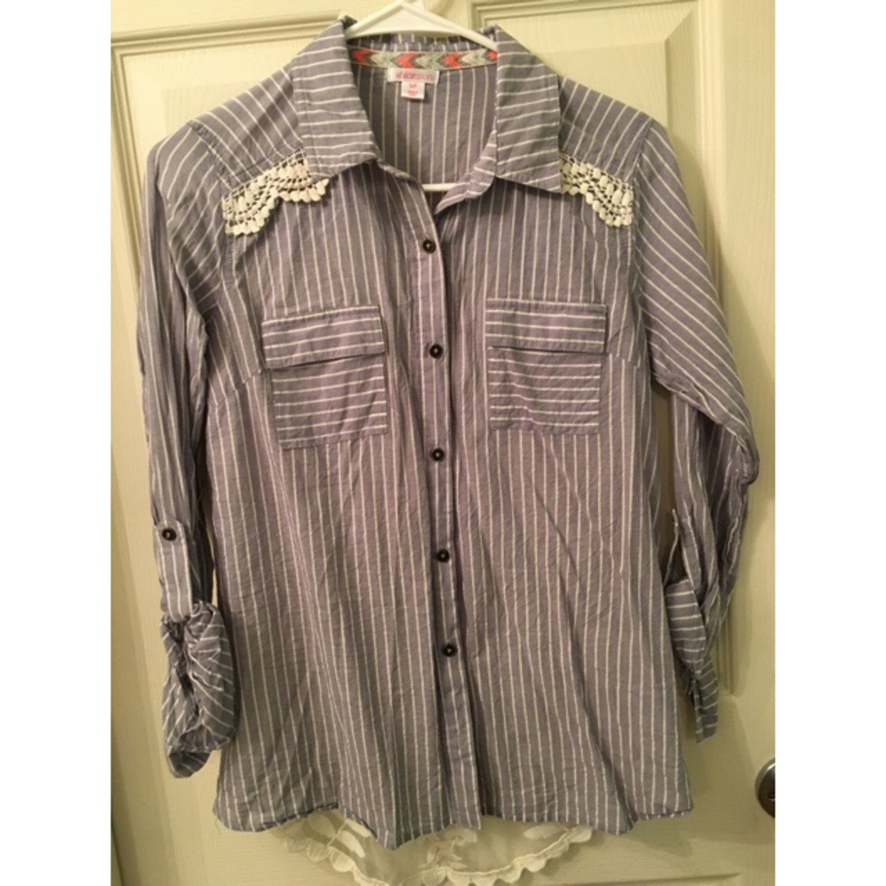 Striped button down lace tunic