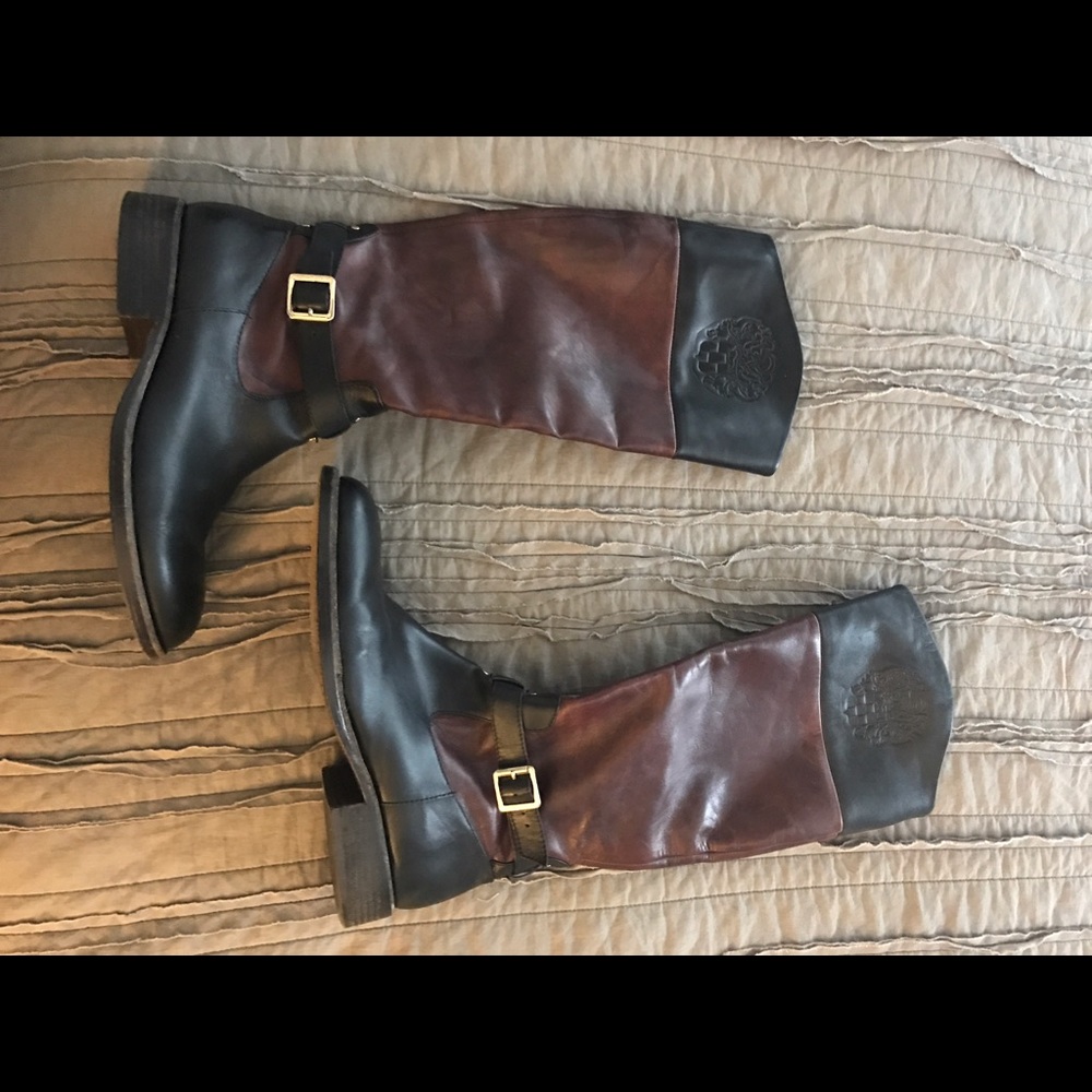 Vince Camuto black and brown riding boots