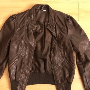 Chocolate brown faux leather Moto jacket