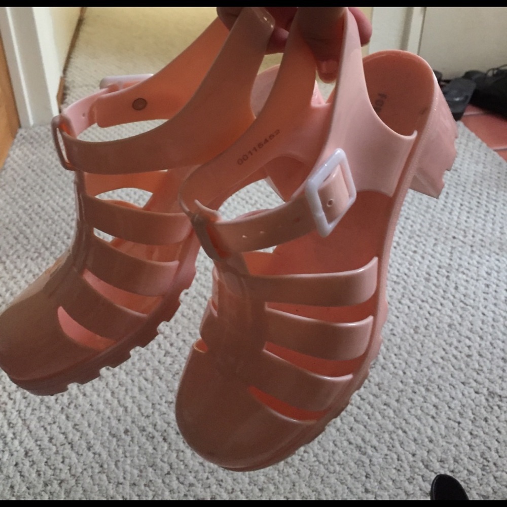 Pink jelly platform chunky heels shoe