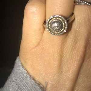 Sterling silver, gold and pave diamond ring