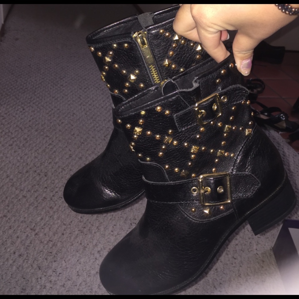 Brand new black boots with gold stud