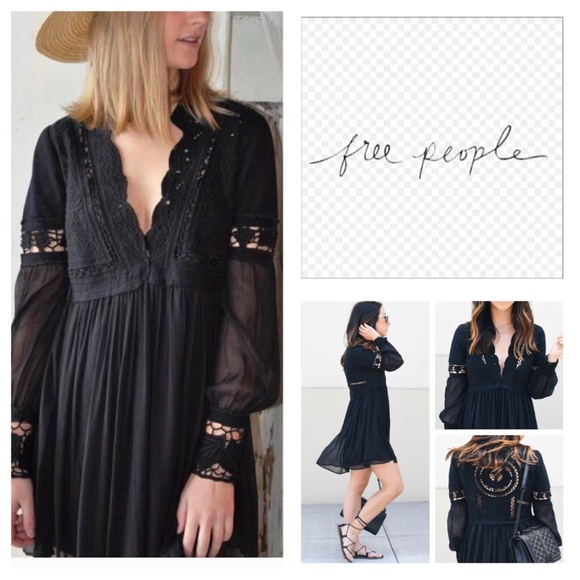 Free People Dresses & Skirts - Free People Black Dreamland Mini Dress.  NWT.